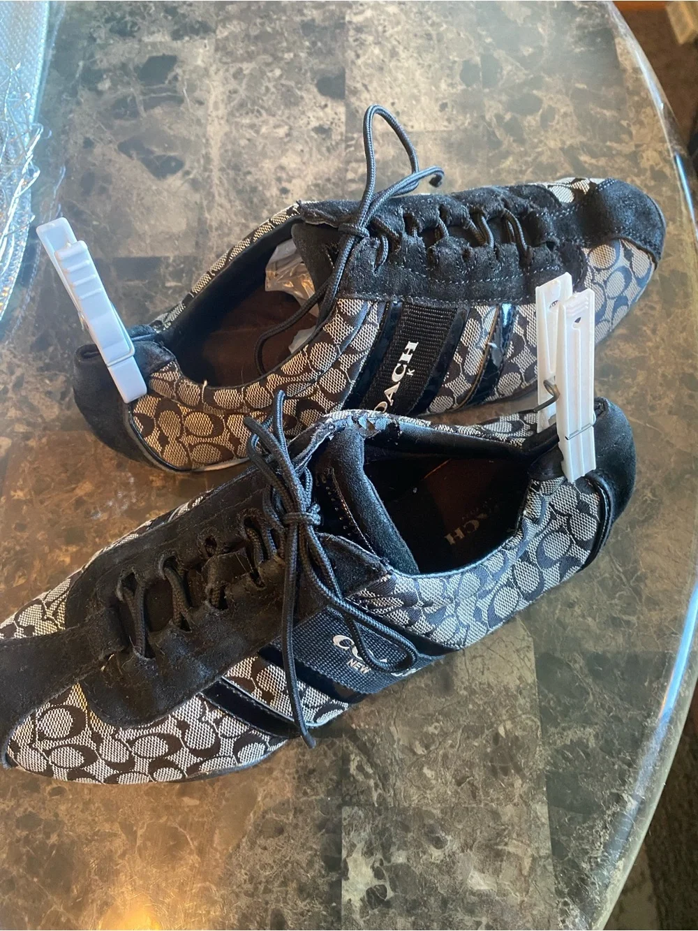 Coach Black and Cream Monogram Lace-Up Sneaker